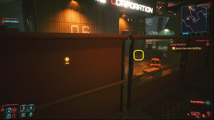 Go straight, stopping behind the cover from time to time to avoid suspicion - Cyberpunk 2077: Disasterpiece walkthrough - Act 2 - Cyberpunk 2077 Guide