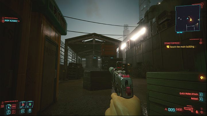 The alternative entrance leads through a pile of pallets and then to a metal roof - Cyberpunk 2077: Disasterpiece walkthrough - Act 2 - Cyberpunk 2077 Guide