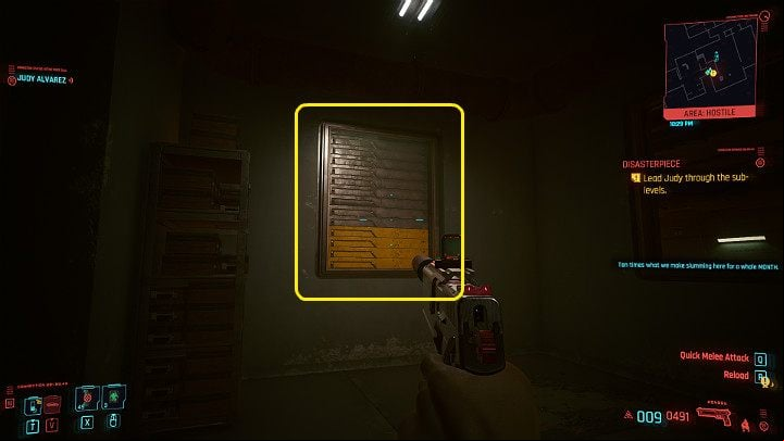 In the corridor, which connects with another large room, you can force the blinds (if you have enough Body points) and thus by the guards there - Cyberpunk 2077: Disasterpiece walkthrough - Act 2 - Cyberpunk 2077 Guide