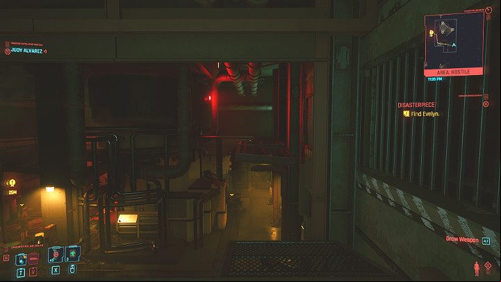 Turn left and jump on the second metal platform, and then on the next one - Cyberpunk 2077: Disasterpiece walkthrough - Act 2 - Cyberpunk 2077 Guide