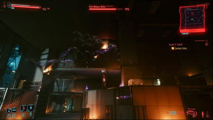 If you haven't damaged Oda's SMG before, hide behind a solid shield when the opponent switches to the long-range weapon - Cyberpunk 2077: How to beat Oda? - Bosses - Cyberpunk 2077 Guide