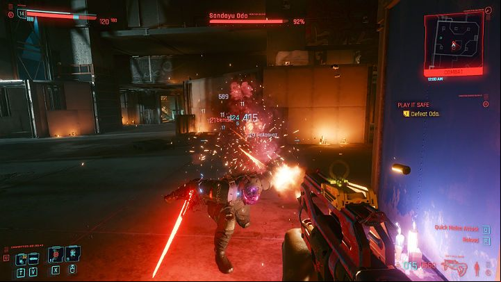 It is worth to aim at the head to destroy Oda's mask - Cyberpunk 2077: How to beat Oda? - Bosses - Cyberpunk 2077 Guide