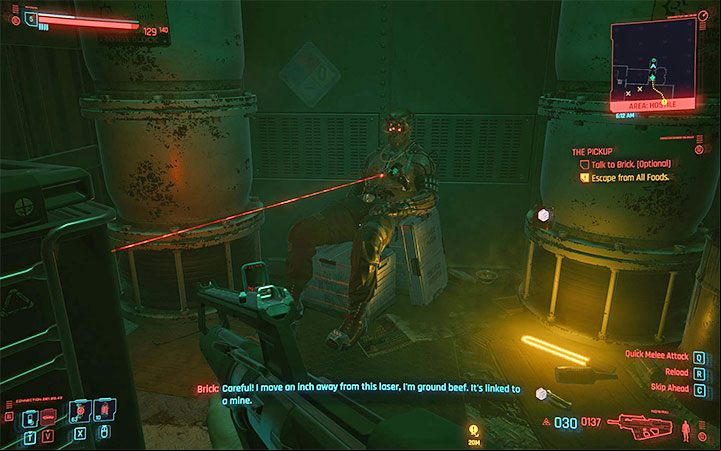 Brick is trapped by a mine - a laser trap - Cyberpunk 2077: How to free Brick? - Puzzle solutions - Cyberpunk 2077 Guide
