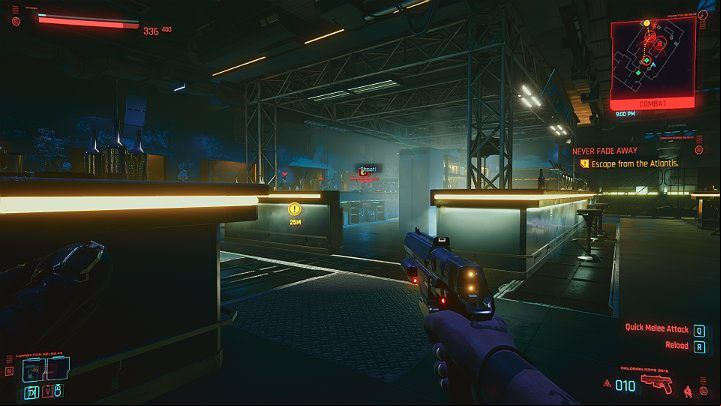 You must now escape from Club Atlantis and on your way you will encounter many armed opponents - Cyberpunk 2077: Transmission walkthrough - Act 2 - Cyberpunk 2077 Guide