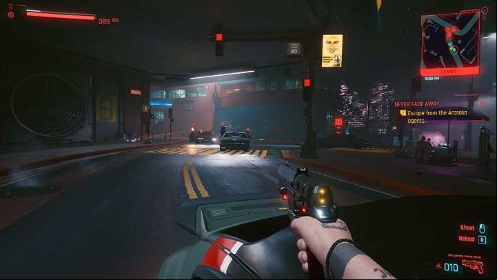 Thompson will drive as you lean out the window to eliminate the agents who are chasing you - Cyberpunk 2077: Transmission walkthrough - Act 2 - Cyberpunk 2077 Guide