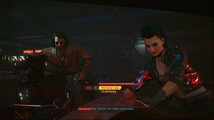 After a successful escape, talk to your partners and inform them that you need to save ITS corporation's netrunner, Alt Cunningham, from Arasaka Tower and that you have an idea how to distract the guards waiting at the entrance - Cyberpunk 2077: Transmission walkthrough - Act 2 - Cyberpunk 2077 Guide