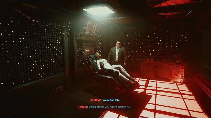 After the fight, enter the room with Alt and disconnect her from the network - Cyberpunk 2077: Transmission walkthrough - Act 2 - Cyberpunk 2077 Guide