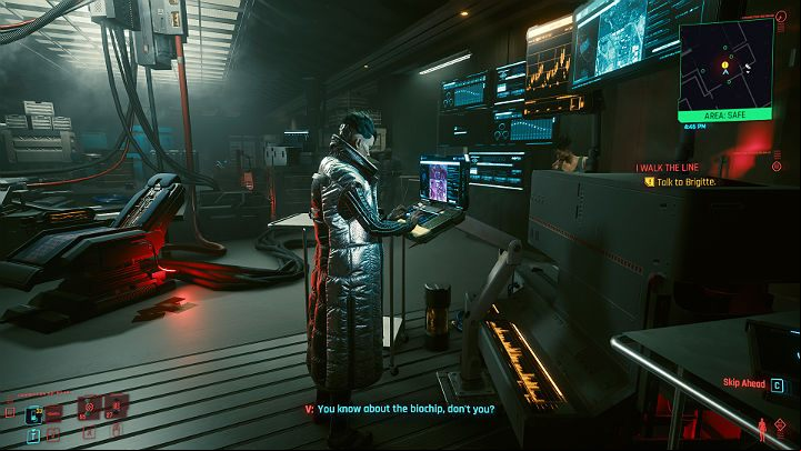 Brigitte will interrupt the conversation, wanting to check the state of V's biochip - Cyberpunk 2077: I Walk the Line walkthrough - Act 2 - Cyberpunk 2077 Guide