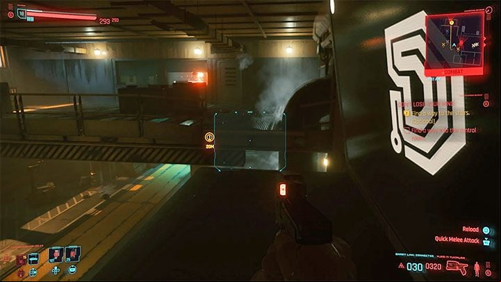 Turn 180 degrees and wait for a good moment to jump to the small top shelf - Cyberpunk 2077: Dont Lose Your Mind walkthrough - Exploration - Cyberpunk 2077 Guide