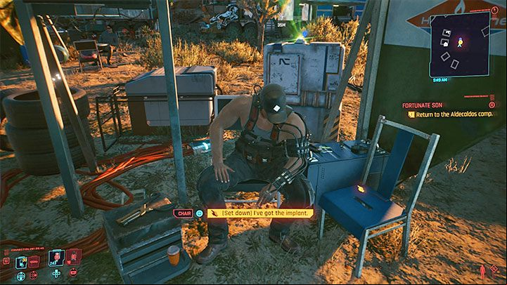Regardless of how you have handled the case of the hospital employee, return to Bob at the nomad camp to hand him over the medical implant (and, optionally, to warn him about the virus) - Cyberpunk 2077: Fortunate Son - walkthrough - Exploration - Cyberpunk 2077 Guide