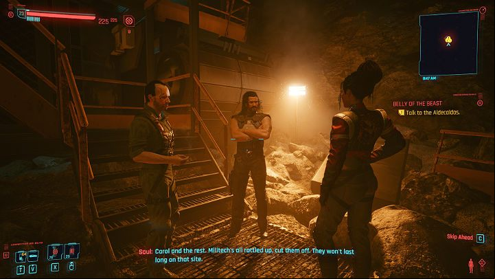 After entering the tunnel you will have some time to talk to Panam - Cyberpunk 2077: Belly of the Beast - walkthrough - Act 3 - Cyberpunk 2077 Guide