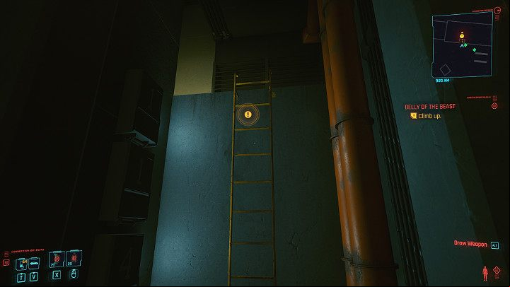 Go up a ladder to the top, then go through a double door and use another ladder to get to the Arasaka Tower through a technical tunnel - Cyberpunk 2077: Belly of the Beast - walkthrough - Act 3 - Cyberpunk 2077 Guide