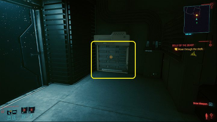 On the right-hand side, you will find the grating of another technical shaft, which will get you to the control room - Cyberpunk 2077: Belly of the Beast - walkthrough - Act 3 - Cyberpunk 2077 Guide
