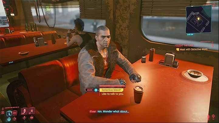 You start by calling River Ward - the detective's phone number appears automatically in V's list - Cyberpunk 2077: I Fought the Law (River) walkthrough - Exploration - Cyberpunk 2077 Guide