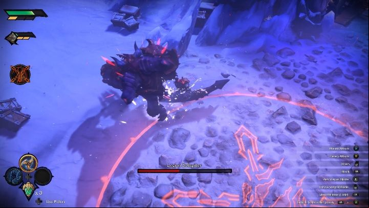 This fight takes place in the open area - Legion Boltspitter - Chapter 5 | Boss in Darksiders Genesis - Bosses and mini-bosses - Darksiders Genesis Guide