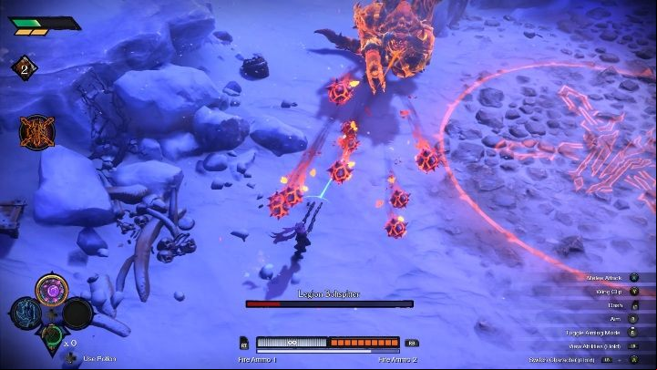 This bosss special attack are fire grenades - Legion Boltspitter - Chapter 5 | Boss in Darksiders Genesis - Bosses and mini-bosses - Darksiders Genesis Guide