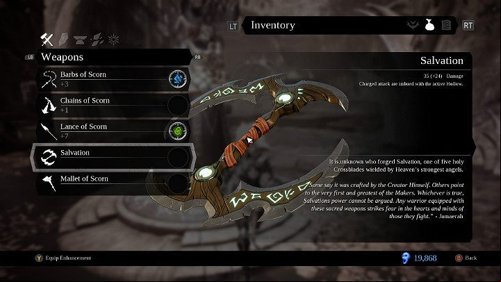 Salvation is a throwable weapon received from Usiel - Weapons in Darksiders 3 - Game basics - Darksiders 3 Guide