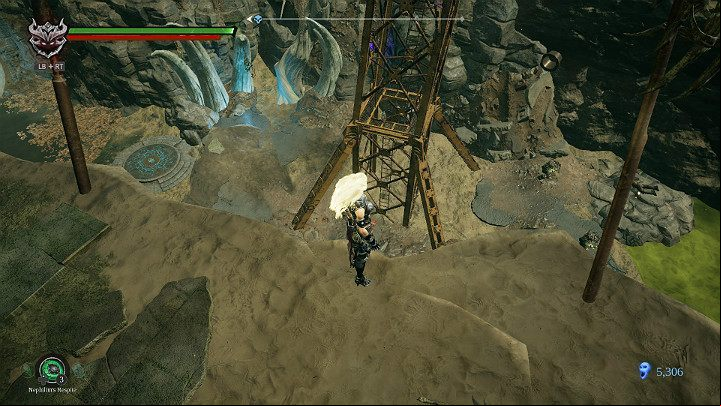 At the bottom you have two opponents to eliminate and one item to collect - Hangmans tree | Darksiders 3 Walkthrough - Walkthrough - Darksiders 3 Guide