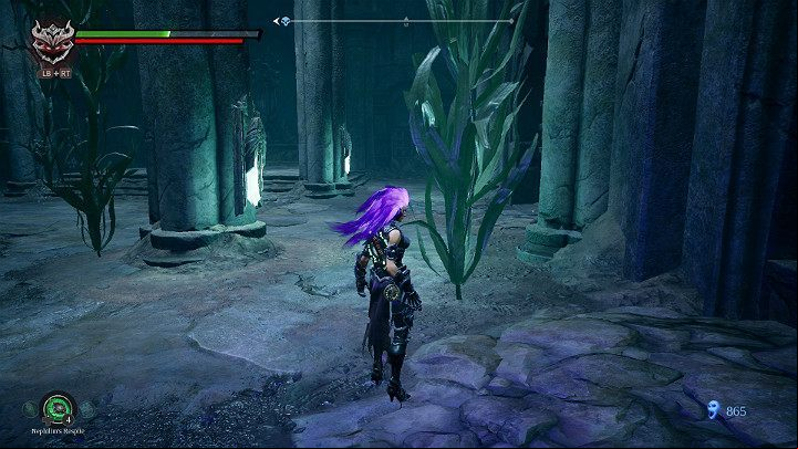 There are two crystals on the pillars, which you have to hit almost simultaneously to open the gate - Forgotten Lake | Darksiders 3 Walkthrough - Walkthrough - Darksiders 3 Guide