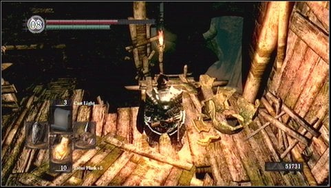 Kill enemies below (there is one blowdart warrior) and go up the stairs around a column - Blighttown - p. 2 | Walkthrough - Walkthrough - Dark Souls Game Guide & Walkthrough