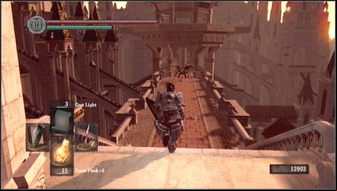 Go back to the stairs and look for a platform located a little bit lower - Anor Londo - p. 1 | Walkthrough - Walkthrough - Dark Souls Game Guide & Walkthrough