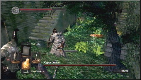 Step 1 - run to the arena and jump to the stairs on the left. - Capra Demon | How to kill a boss - How to kill a boss - Dark Souls Game Guide & Walkthrough