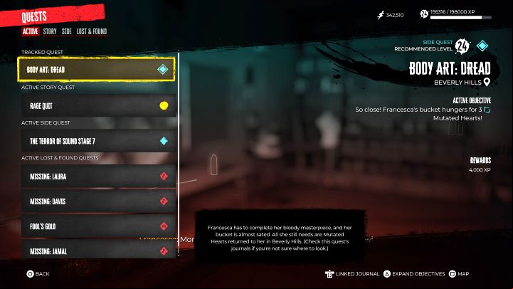 Delivering 3 Mutated Hearts is an objective of Body Art: Dread side quest - Dead Island 2: How to get Mutated Hearts? - FAQ - Dead Island 2 Guide