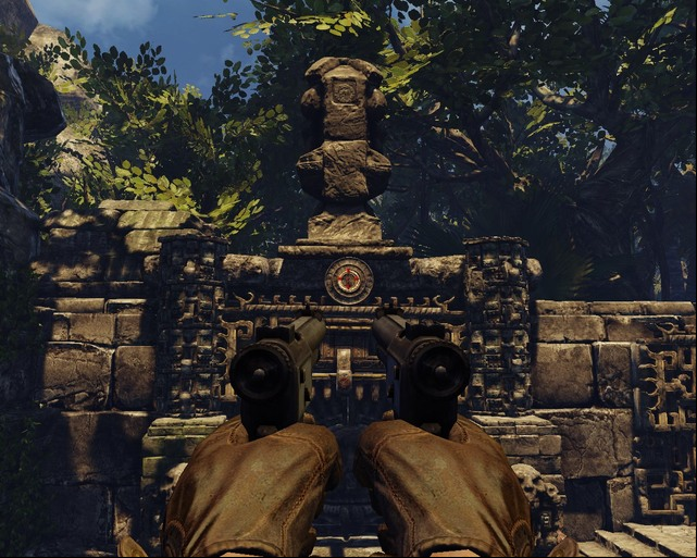 After turning the wheel shoot the button. - Mayan Jungle | Walkthrough - Walkthrough - Deadfall Adventures Game Guide & Walkthrough
