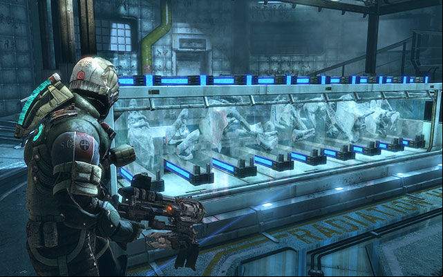 After reing with your friend in the lab, go down and approach collection of frozen part, youve collected earlier - Arrange Rosetta at the sample array | 15: A Change of Fortitude - 15: A Change of Fortitude - Dead Space 3 Game Guide