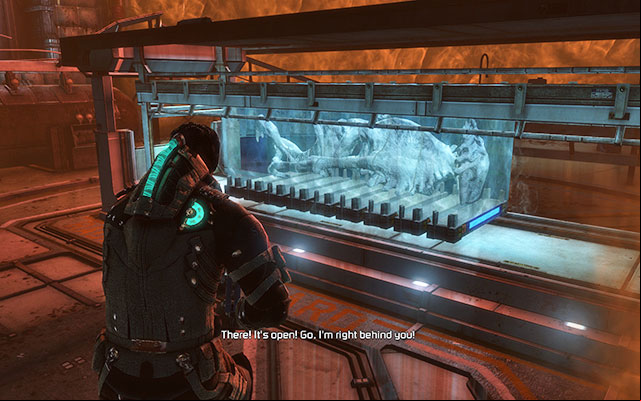 After the process is finished youll watch a short cutscene - once it is over quickly run towards the exit - Arrange Rosetta at the sample array | 15: A Change of Fortitude - 15: A Change of Fortitude - Dead Space 3 Game Guide