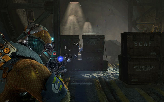 Ride up the elevator and head to the door on the right - you have the access key to open it - Collect the munitions cache | Side missions: Armory - Side missions: Armory - Dead Space 3 Game Guide