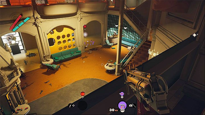 The most obvious option involves attacking Aleksis from the upper balconies - but mind that you will alert the whole area that way, so you have to be ready to escape from the castle (preferably by the same route) - Deathloop: Devouring of the Lambs - walkthrough - Visionary Leads - Deathloop Guide