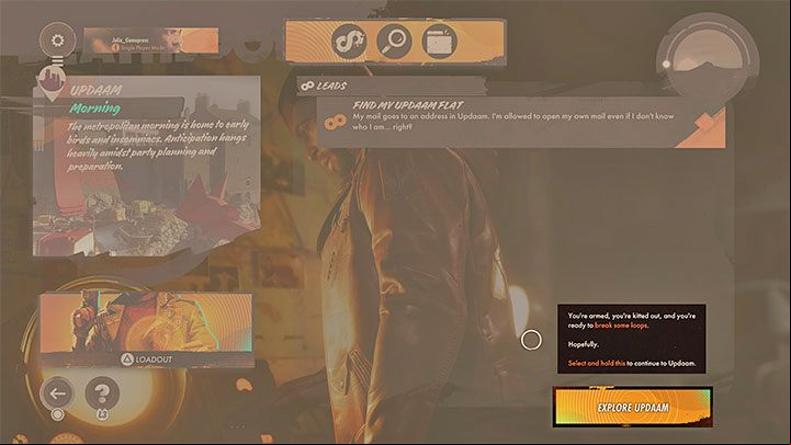 You will also load the preparations menu for the next mission for the first time - Colt is planning his next steps during his visits to the tunnels - Deathloop: Colts Prologue, The Longest Day - walkthrough - Prologue - Deathloop Guide