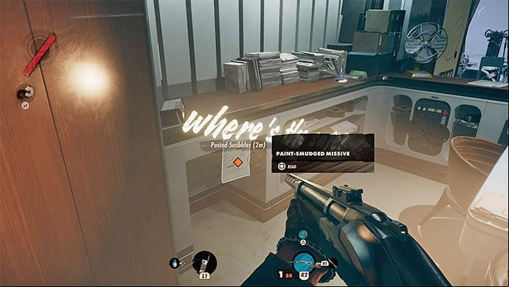 In the Security Office, find a note (Paint-Smudged Missive) shown in the picture - reading it will allow you to learn the combination for the safe (in our case, it was 7615) - Deathloop: Colts Prologue, The Longest Day - walkthrough - Prologue - Deathloop Guide