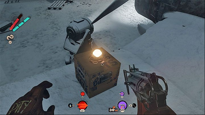 Every pulsating dot on the map is a box, also called a present - you'll recognize them thanks to the pulsating light - Deathloop: Super Shifty - walkthrough - The clues of the arsenal - Deathloop Guide