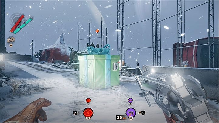 The gift "awaits" our main character in the Upadaam district and needs to be taken during the afternoon - Deathloop: Keep On Giving - walkthrough - The clues of the arsenal - Deathloop Guide