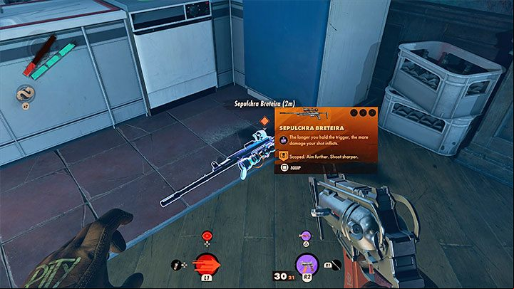 The extraordinary sniper rifle can be found in the same room the enemies were waiting to ambush Colt from - Deathloop: Keep On Giving - walkthrough - The clues of the arsenal - Deathloop Guide