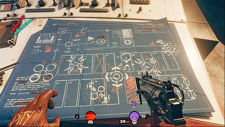 After finding and adding the four randomly chosen pictograms to your journal you need to leave the bunker and return to the tunnels - Deathloop: Afternoon Delight - walkthrough - Visionary Leads - Deathloop Guide