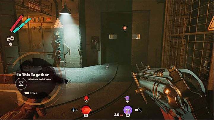 In the depot, you will come across the locked door from the screenshot - Deathloop: In This Together - walkthrough - The clues of the arsenal - Deathloop Guide