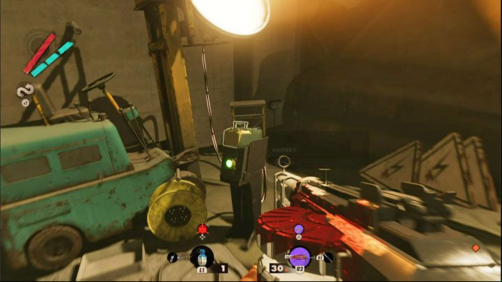 The first of the three necessary batteries is very easy to obtain - Deathloop: In This Together - walkthrough - The clues of the arsenal - Deathloop Guide
