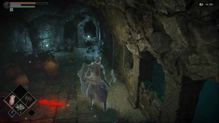 On the right side of the lower floor there are two items to pick up; watch out for ghosts that can attack you as you collect the items, though - Demons Souls Remake: The Ritual Path (4-2) - walkthrough - Temple of Storms (Region 4) - Demons Souls Remake Guide