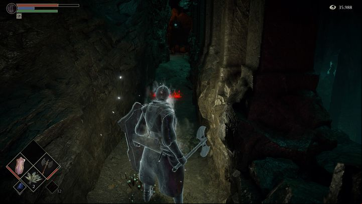 It's best to defeat him at a distance, because the path is so tight that you won't be able to avoid his attack - Demons Souls Remake: The Ritual Path (4-2) - walkthrough - Temple of Storms (Region 4) - Demons Souls Remake Guide