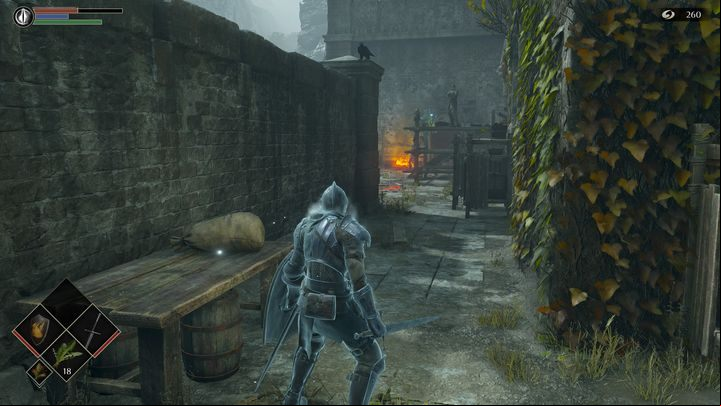 Going right there, you will encounter an opponent with a flaming sword - Demons Souls Remake: Gates Of Boletaria (1-1) - walkthrough - Boletarian Palace (Region 1) - Demons Souls Remake Guide