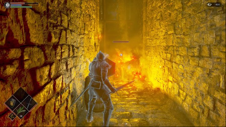 Going up, take out two opponents, watching out for the enemy throwing bombs - Demons Souls Remake: Gates Of Boletaria (1-1) - walkthrough - Boletarian Palace (Region 1) - Demons Souls Remake Guide