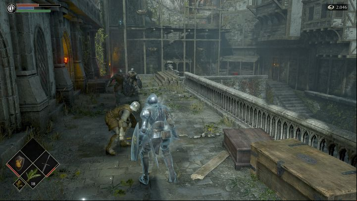 You will encounter three enemies, try to kill them one by one - Demons Souls Remake: Gates Of Boletaria (1-1) - walkthrough - Boletarian Palace (Region 1) - Demons Souls Remake Guide