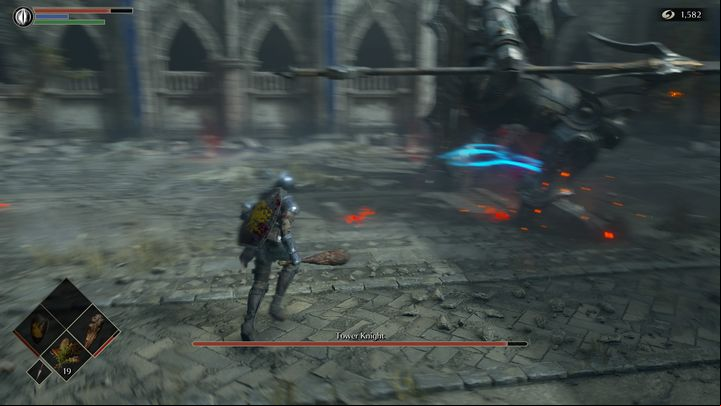 However, staying on the lower floor with the boss, keeping a medium distance and dodging is the safer alternative - Demons Souls remake: Tower Knight - boss, how to defeat? - Demons Souls Remake: Bosses - Demons Souls Remake Guide