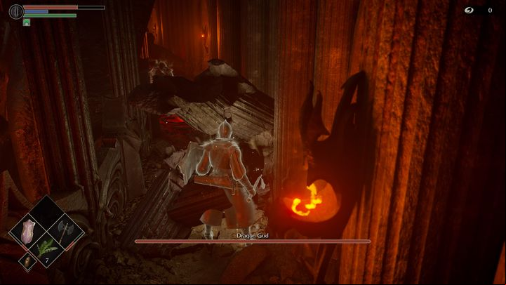 Hiding behind a pillar, watch the eyes of the boss - Demons Souls Remake: Dragon God - boss, how to defeat? - Demons Souls Remake: Bosses - Demons Souls Remake Guide