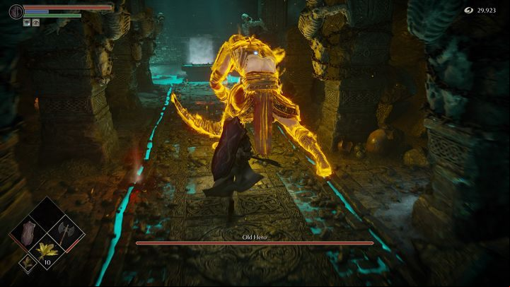 Approaching him from behind is always a good idea - he often attacks the places which he's faced towards - Demons Souls remake: Old Hero - boss, how to defeat? - Demons Souls Remake: Bosses - Demons Souls Remake Guide