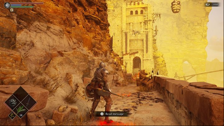 Head towards the building shown in the picture - Demons Souls Remake: Smithing Grounds(2-1) - walkthrough - Tunnel of the Stone Fang (Region 2) - Demons Souls Remake Guide