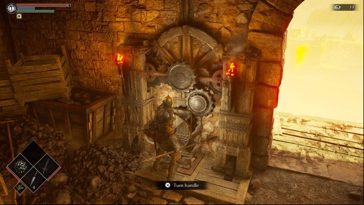 Inside, there is a road on the left that will take you further, but first turn right - Demons Souls Remake: Smithing Grounds(2-1) - walkthrough - Tunnel of the Stone Fang (Region 2) - Demons Souls Remake Guide